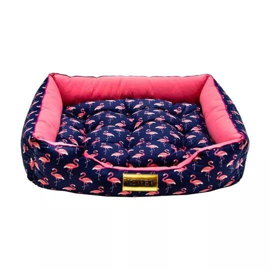 Cama Retangular Flamingos - Azul Marinho & Rosa - 17x70x60cm - Luppet