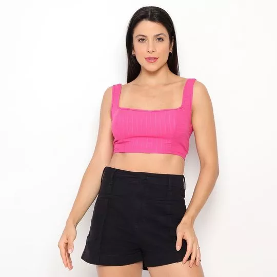 Cropped Listrado- Pink & Branco- Sommer