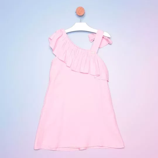 Vestido Ombro Único Com Babados- Rosa Claro- Luluzinha