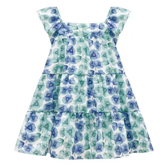 Vestido Floral- Branco & Azul- Milon