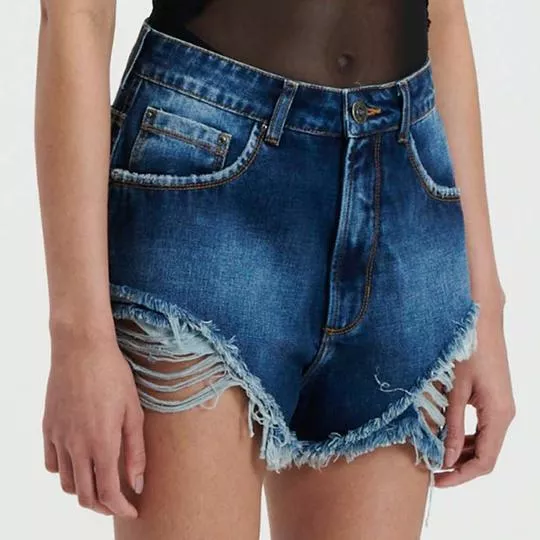 Short Jeans Com Recortes- Azul Escuro- My Favorite Things