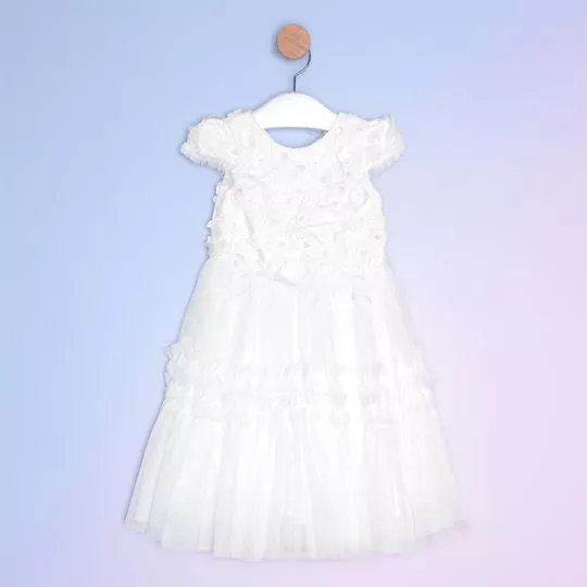 Vestido Com Tule & Bordados- Branco- PETIT CHERIE