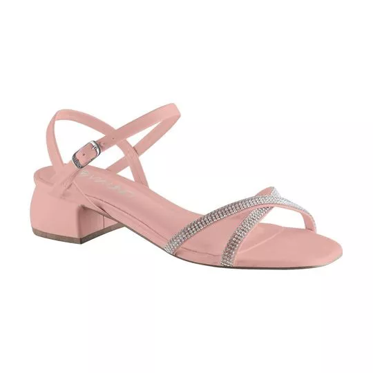 Sandália Com Termocolantes- Rosa Claro & Prateada- Salto: 4cm- VIA UNO