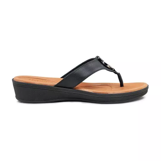 Tamanco Anabela Em Couro- Preto- Salto: 4cm- Usaflex