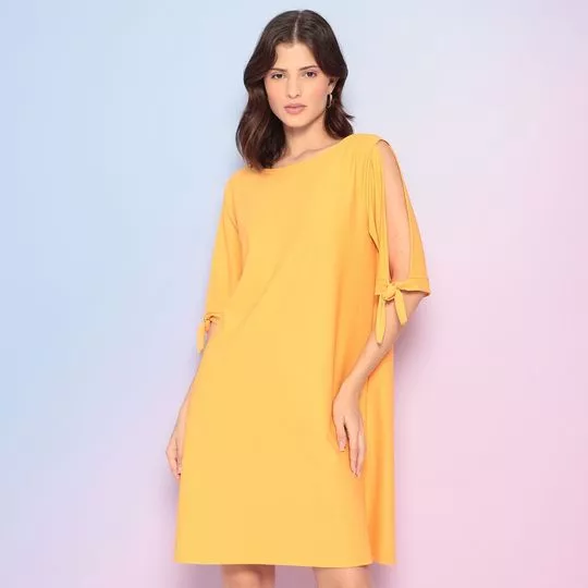 Vestido Curto Com Recortes- Laranja Claro- Morena Rosa