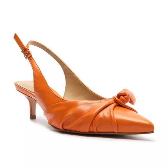 Slingback Em Couro- Laranja- Salto: 5cm