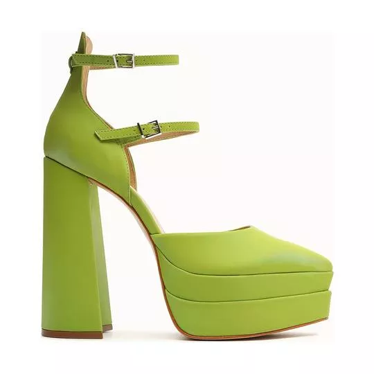 Sapato Meia Pata Com Fivelas- Verde Limão- Schutz