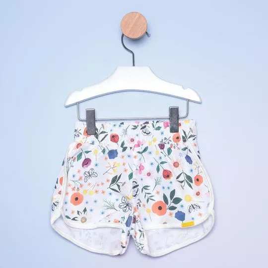 Short Infantil Floral- Branco & Laranja- Luluzinha