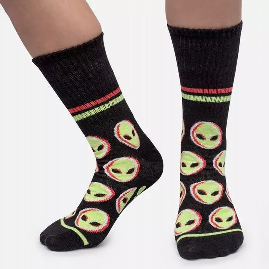 Par De Meias Aliens - Preto & Verde - Puket