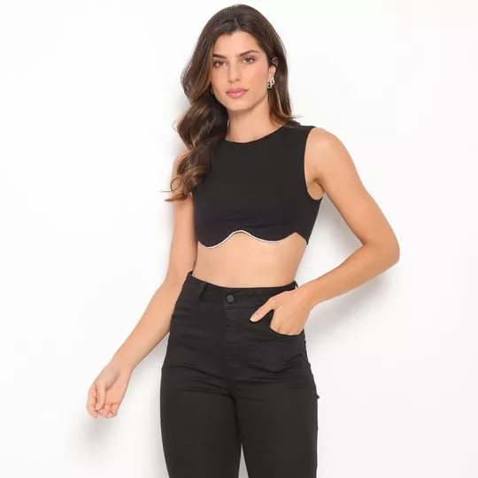 Cropped Com Strass- Preto-ZINCO