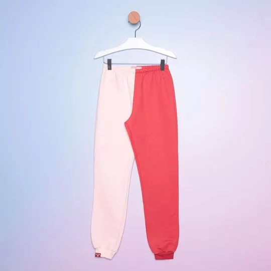 Calça Jogger Em Moletinho- Rosa Claro & Vermelha- Mon Sucré