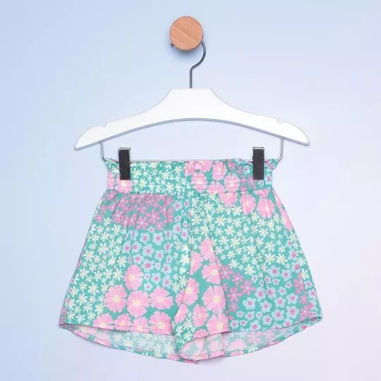 Short Floral- Verde Água & Rosa- Mon Sucré