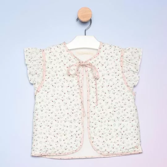 Colete Floral- Off White & Verde Claro-PETIT CHERIE