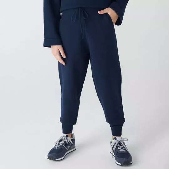 Calça Jogger Com Bolsos- Azul Marinho- Hering Kids