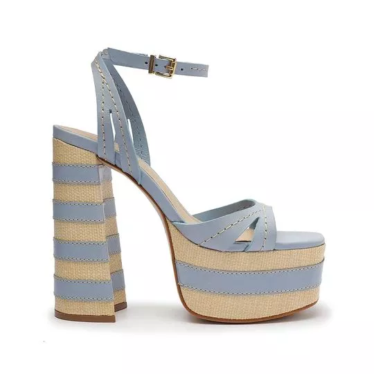 Sandália Meia Pata Em Couro- Azul Claro & Bege- Salto: 14cm-Schutz