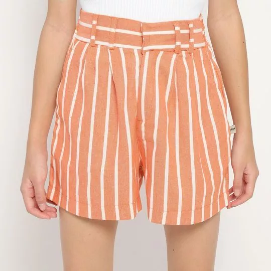 Short Listrado Com Pregas -  Coral & Branco - Colcci