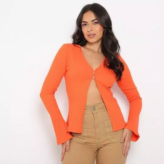 Cardigan Canelado -  Laranja - Colcci