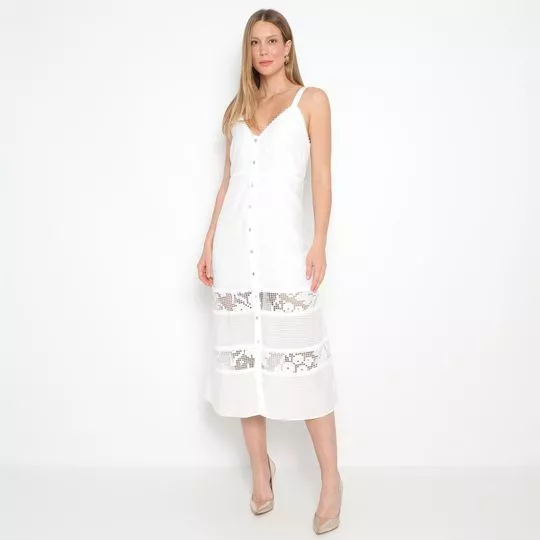 Chemise Longo Com Renda -  Off White - Morena Rosa