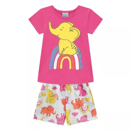 Pijama Elefante -  Rosa & Cinza - Kyly