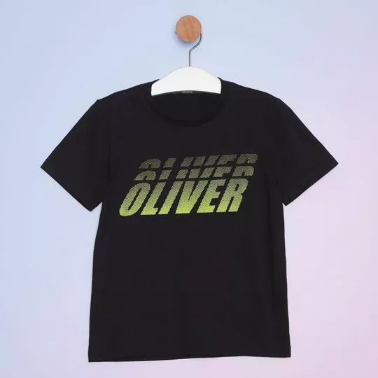 Camiseta Com Inscrição -  Preta & Verde Claro - Oliver