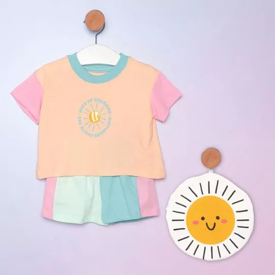 Pijama Com Inscrições -  Rosa & Azul Turquesa - Hering Kids