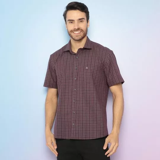 Camisa Comfort Fit Com Bordado -  Bordô & Off White - VIP RESERVA