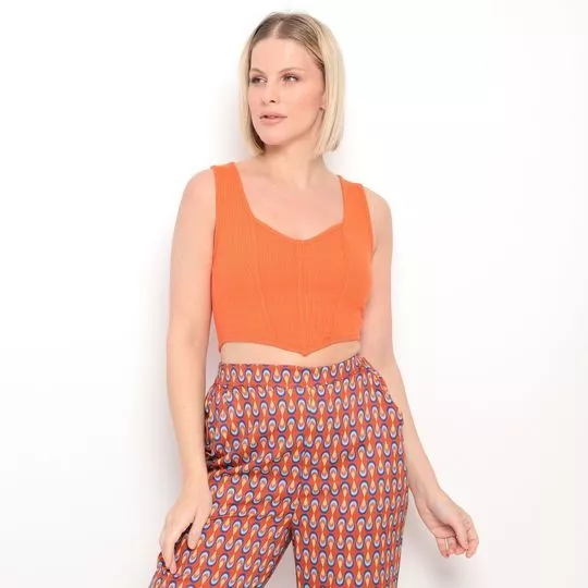 Cropped Canelado Com Recortes -  Laranja - Sommer