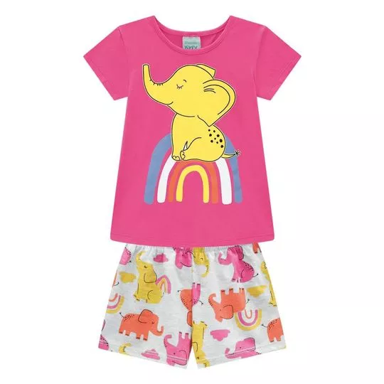 Pijama Elefante -  Rosa & Cinza - Kyly