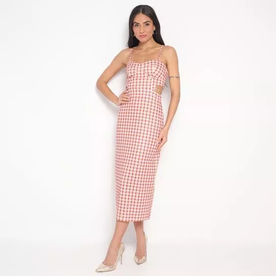 Vestido Midi Xadrez -  Rosa & Off White - ZINCO