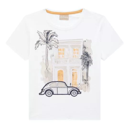 Camiseta Fusca -  Branca & Azul Marinho - Milon