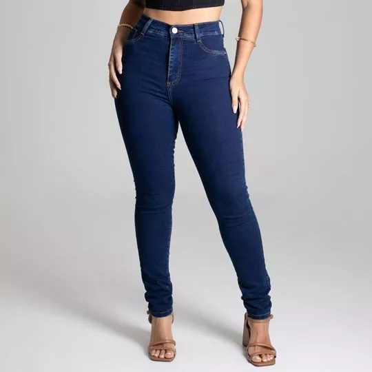 Calça Jeans Skinny Com Recortes -  Azul Escuro - Sawary