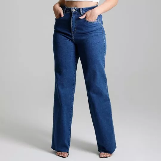 Calça Jeans Reta Com Recortes -  Azul - Sawary