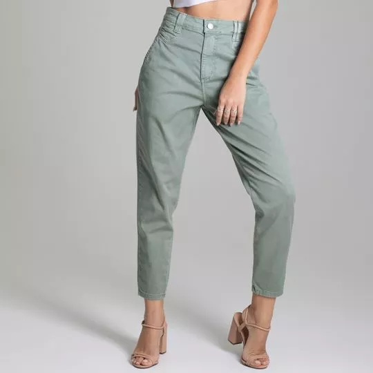 Calça Jeans Cropped Com Recortes -  Verde Oliva - Sawary