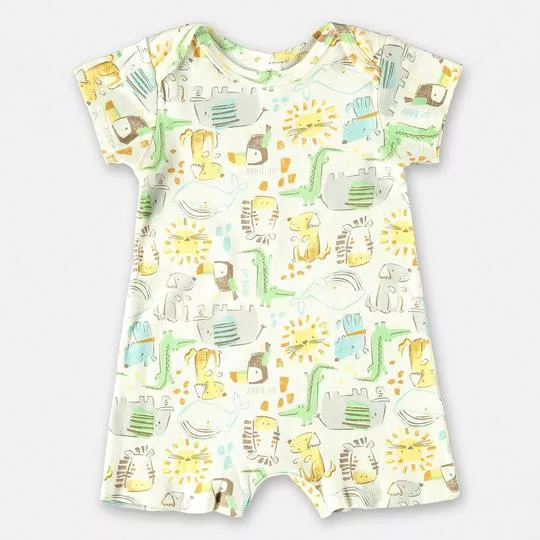 Macacão Bichinhos -  Off White & Amarelo - Up Baby & Up Kids