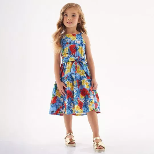 Vestido Floral -  Azul & Vermelho - Up Baby & Up Kids