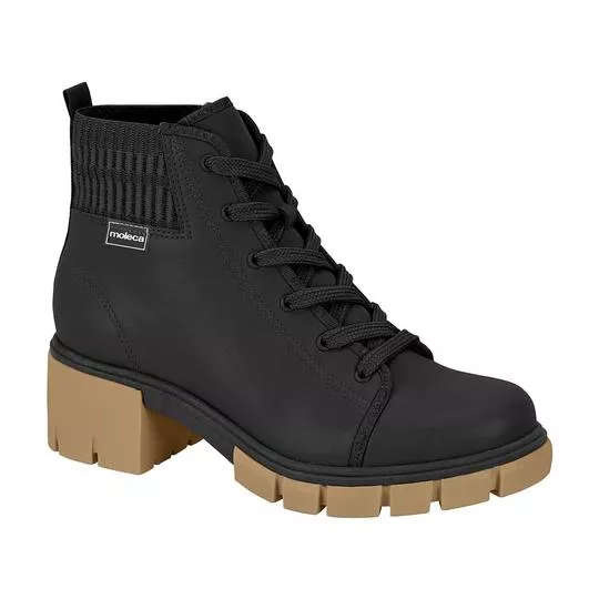 Coturno Com Tag -  Preto -  Salto: 6cm - Moleca