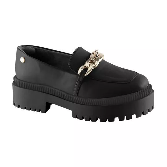 Mocassim Meia Pata Com Corrente -  Preto -  Salto: 5cm - VIA UNO