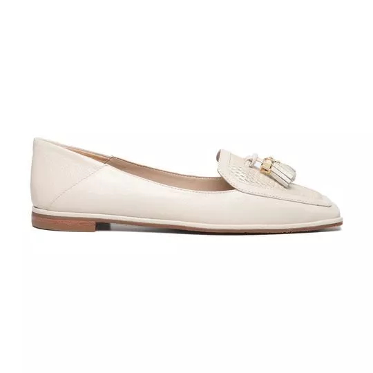 Loafer Em Couro Com Tassel -  Off White - Luz da Lua