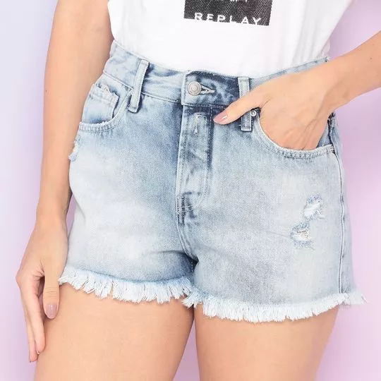 Short Jeans Com Puídos -  Azul Claro - Replay