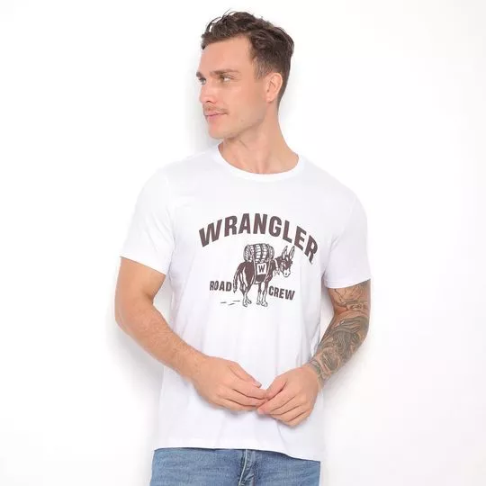 Camiseta Wrangler® -  Branca & Marrom - Wrangler