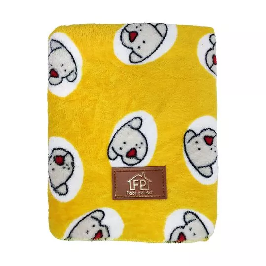 Cobertor Em Plush Cachorrinho- Amarelo & Branco- 73x78cm- Fabrica Pet