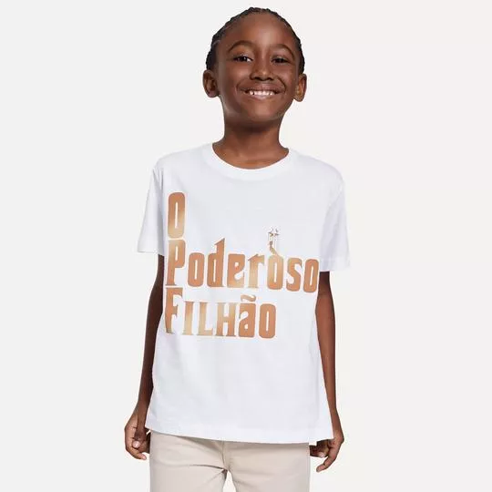 Camiseta Com Inscrições -  Off White & Laranja - Reserva Mini