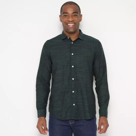 Camisa Com Bordado -  Verde Escuro & Preta - Reserva