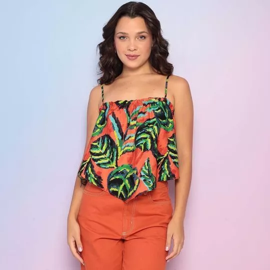 Blusa Folhagens -  Laranja & Preta - Sommer