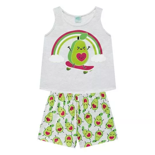 Pijama Abacate -  Cinza Claro & Verde Claro - Kyly