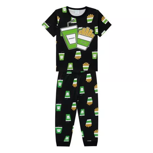 Pijama Bata Frita -  Preto & Verde - Kyly