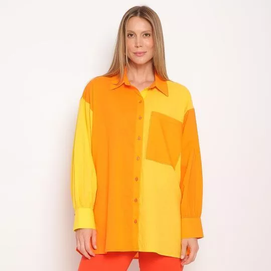 Camisa Alongada Com Bolso -  Laranja & Amarela - ZINCO