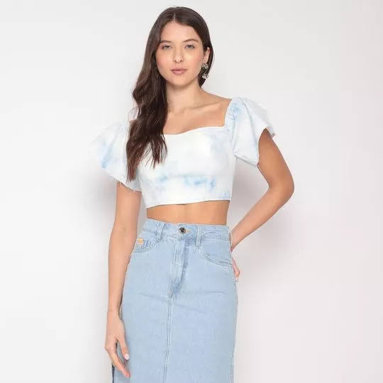 Cropped Com Babados -  Branco & Azul - ZINCO