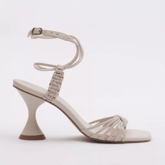 Sandália Com Tiras Trançadas -  Off White -  Salto: 8cm - Sonho dos pés