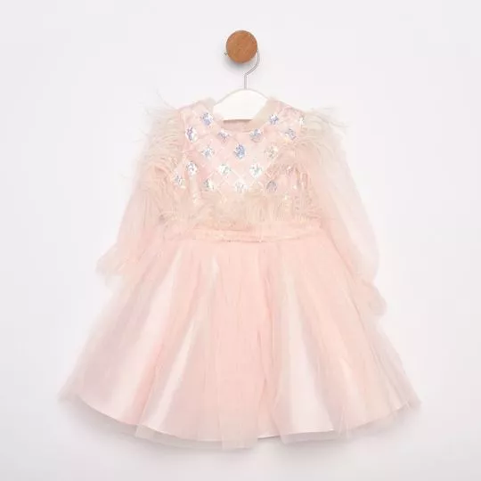 Vestido Em Tule Com Paetês -  Rosa Claro - PETIT CHERIE